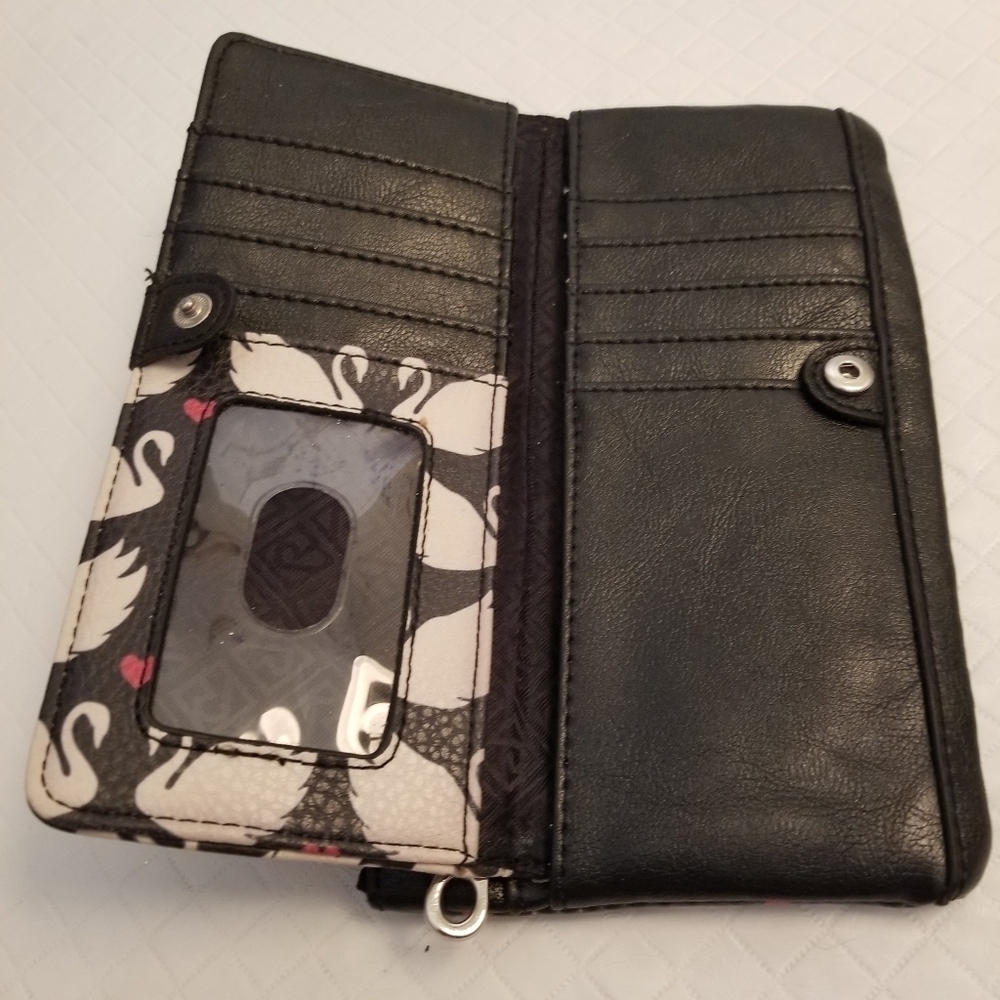 RELIC Faux Leather Zip Wallet Cell Phone Holder 7.25" x 4.25" Swan Heart Print - Picture 6 of 6